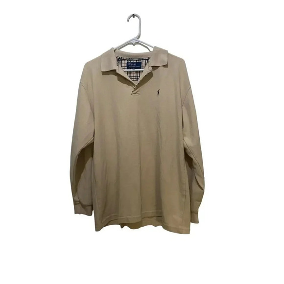 Polo Ralph Lauren Tan Long Sleeve Green Pony Slim-Fit Polo Shirt Size XXL - Picture 1 of 4